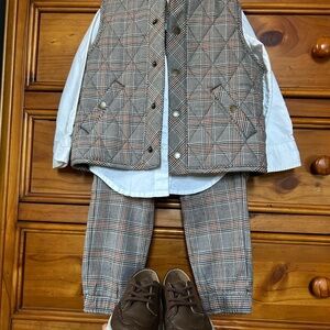 Janie and Jack matching set - Brown, Orange, blue plaid